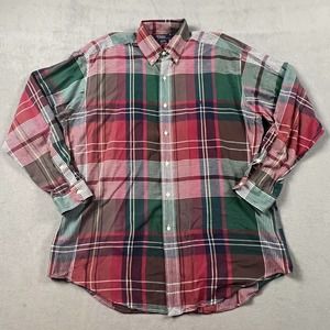 Polo Ralph Lauren Shirt Mens Large Red Blue Plaid Button Up Long-Sleeve Cotton